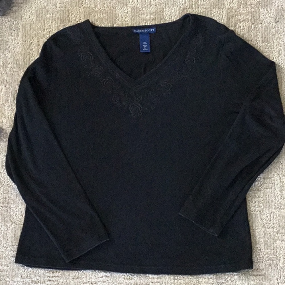 Karen Scott/Black/ lg sl tee/size lg